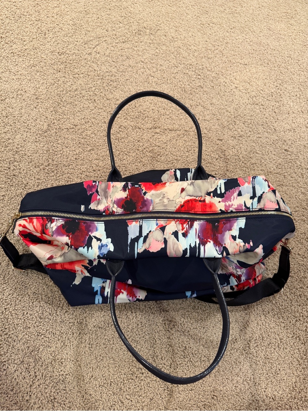 Kate Spade Blurry Floral & Navy Blue Weekender Duffle Bag - Picture 3 of 9